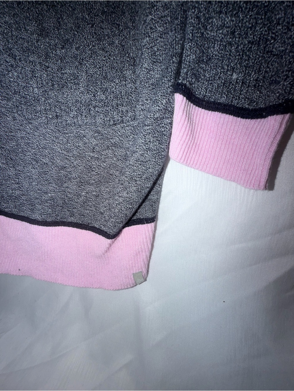 T by Talbots Open Front Long Cardigan Marled Gray Pink Stripe Trim Size M - Picture 3 of 9